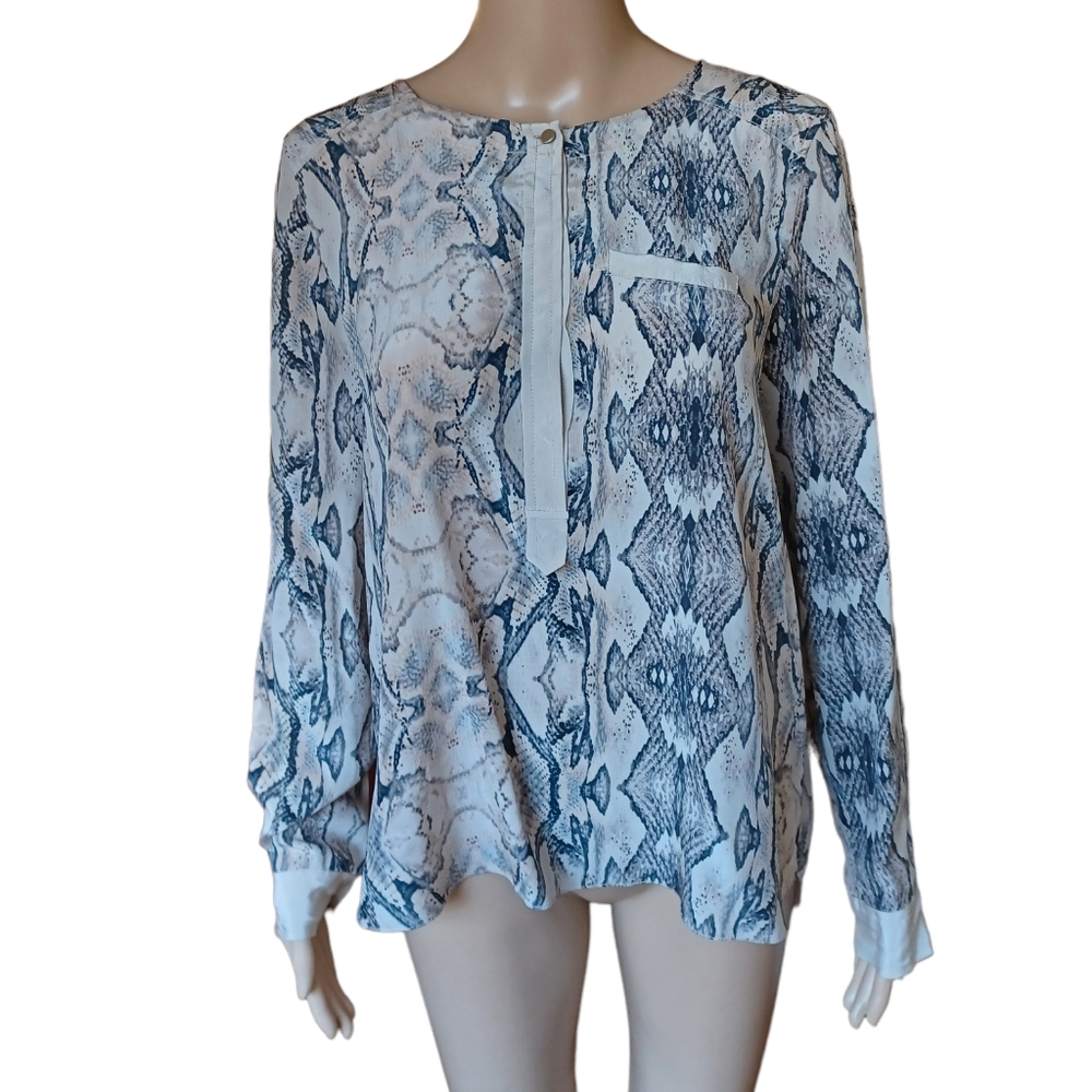 Rebecca Taylor Womens Snake Print Silk Top With Front Pocket Half Button Size 2